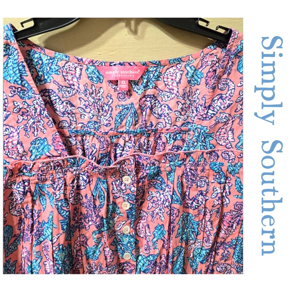 Simply Southern Vibrant Pink and Blue Blouse NWT 26"p2p - Picture 4 of 6